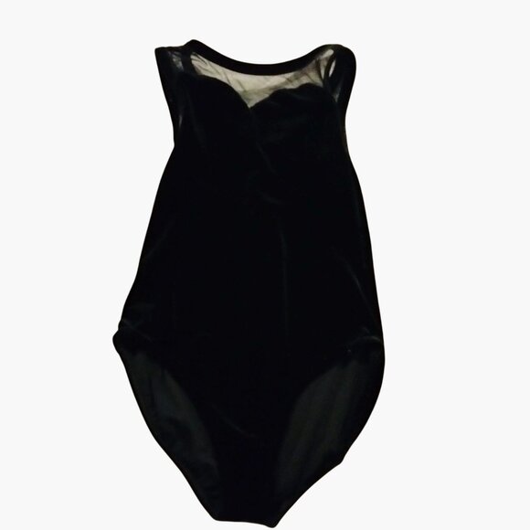 Little Stars Black Velvet Leotard Sheer Shoulders Dance Halloween MC Girls Mediu - Picture 2 of 6